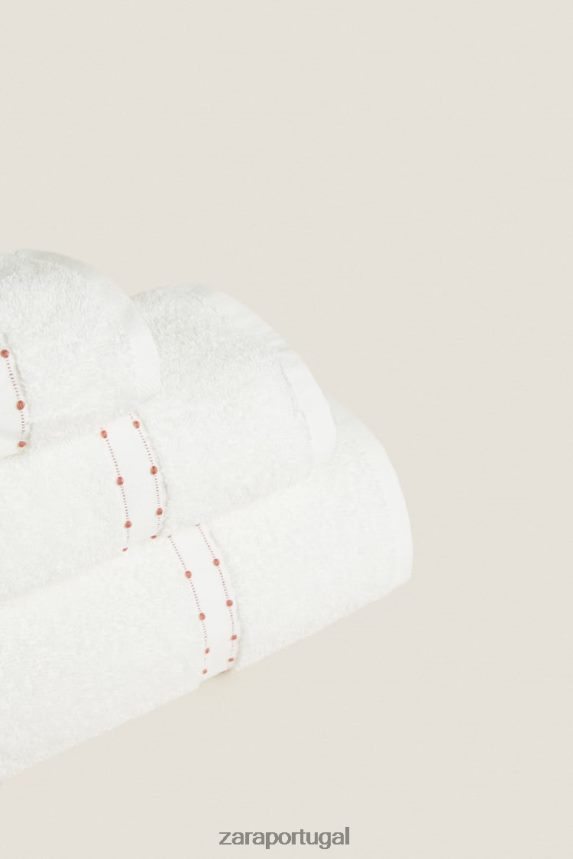 toalha de algodão com borda bordada unissex Zara ostra branca Z2080L1705 acessórios