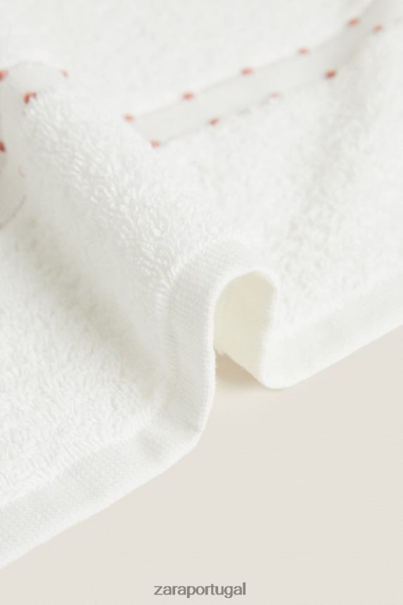 toalha de algodão com borda bordada unissex Zara ostra branca Z2080L1705 acessórios
