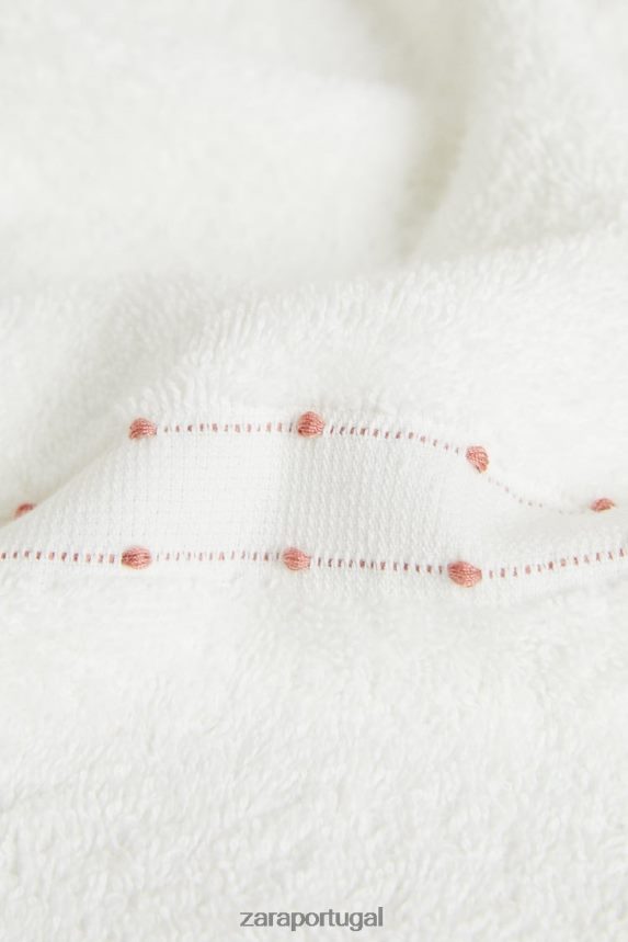 toalha de algodão com borda bordada unissex Zara ostra branca Z2080L1705 acessórios