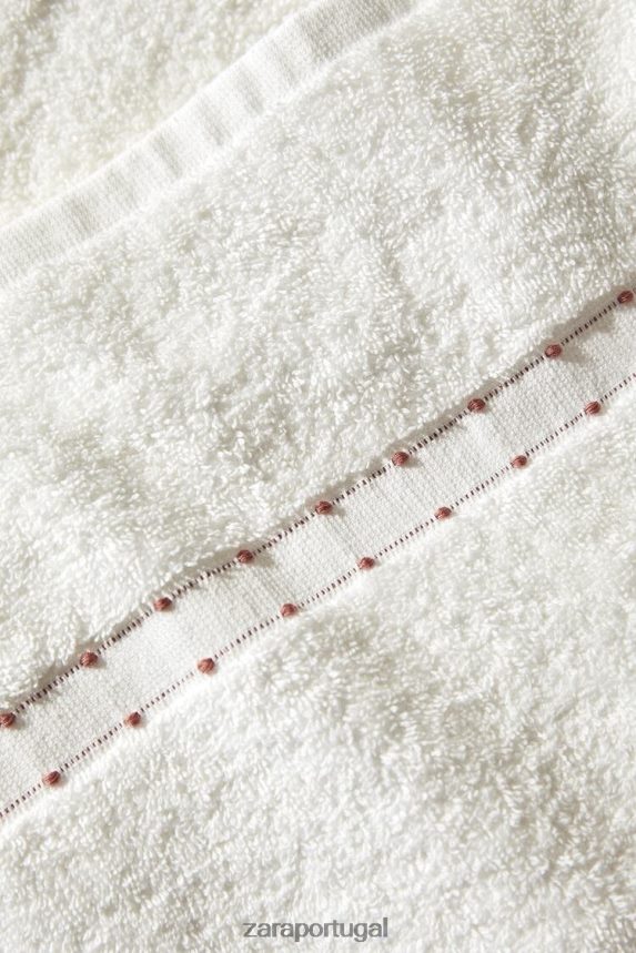 toalha de algodão com borda bordada unissex Zara ostra branca Z2080L1705 acessórios