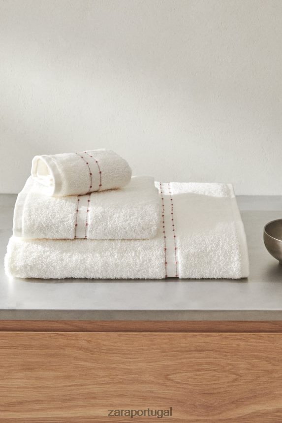 toalha de algodão com borda bordada unissex Zara ostra branca Z2080L1705 acessórios