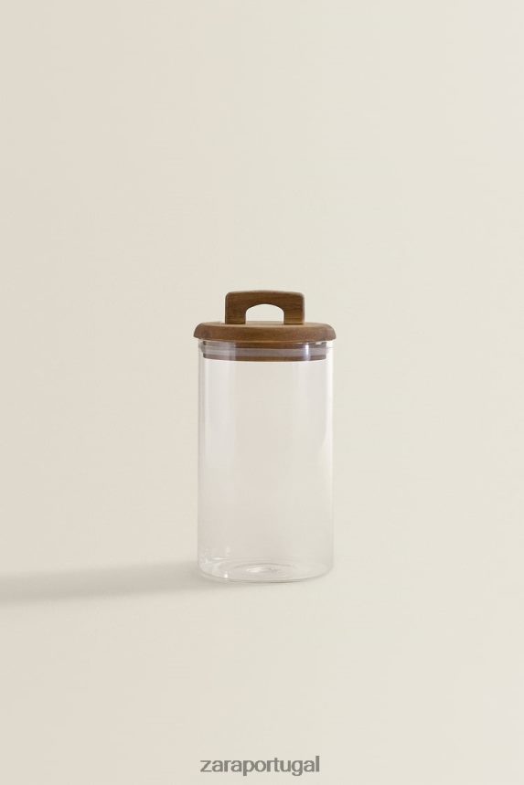 frasco de armazenamento de vidro borossilicato e madeira unissex Zara bege claro Z2080L1685 acessórios
