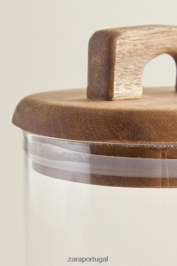 frasco de armazenamento de vidro borossilicato e madeira unissex Zara bege claro Z2080L1685 acessórios