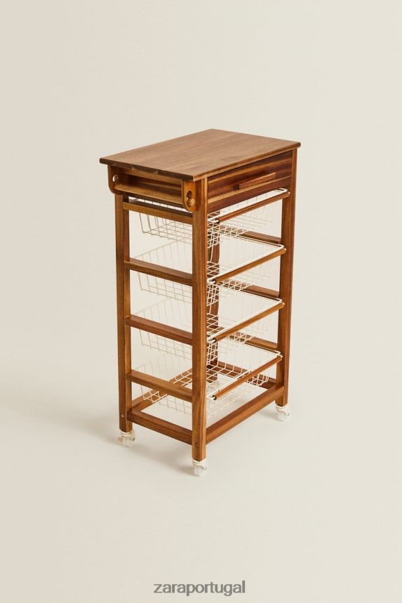 móveis de armazenamento de madeira e metal com rodas unissex Zara bege claro Z2080L1680 acessórios