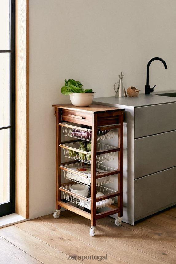 móveis de armazenamento de madeira e metal com rodas unissex Zara bege claro Z2080L1680 acessórios