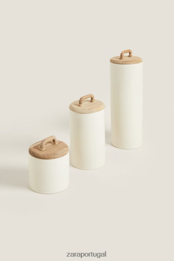 pote de cerâmica e madeira unissex Zara creme Z2080L1689 acessórios
