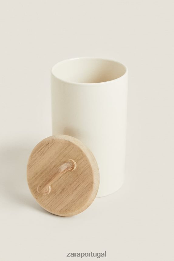 pote de cerâmica e madeira unissex Zara creme Z2080L1689 acessórios