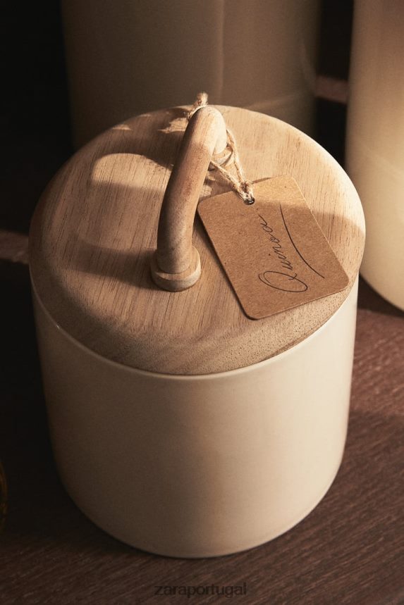 pote de cerâmica e madeira unissex Zara creme Z2080L1689 acessórios