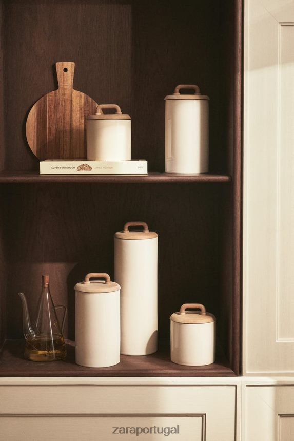 pote de cerâmica e madeira unissex Zara creme Z2080L1689 acessórios