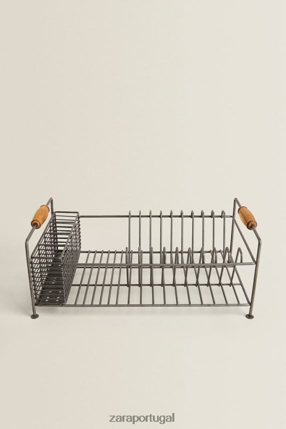 escorredor de ferro e madeira de acácia unissex Zara aço Z2080L1784 acessórios