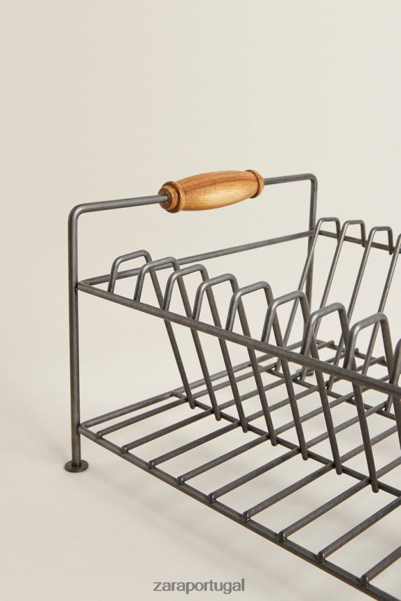 escorredor de ferro e madeira de acácia unissex Zara aço Z2080L1784 acessórios