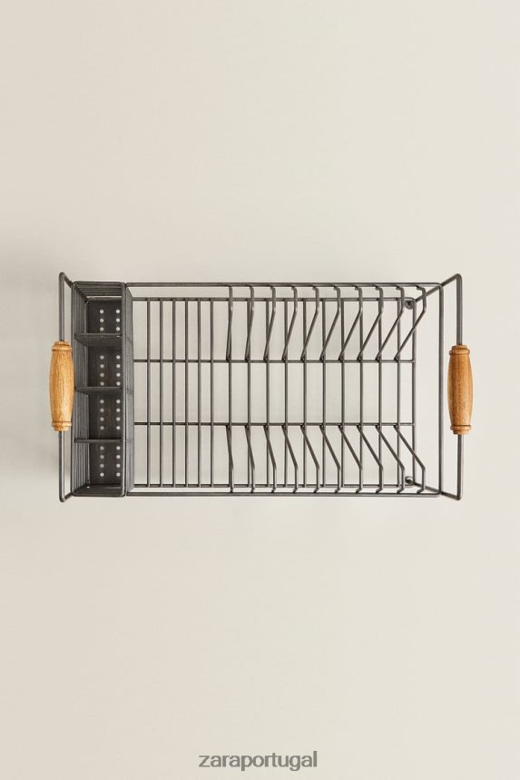 escorredor de ferro e madeira de acácia unissex Zara aço Z2080L1784 acessórios