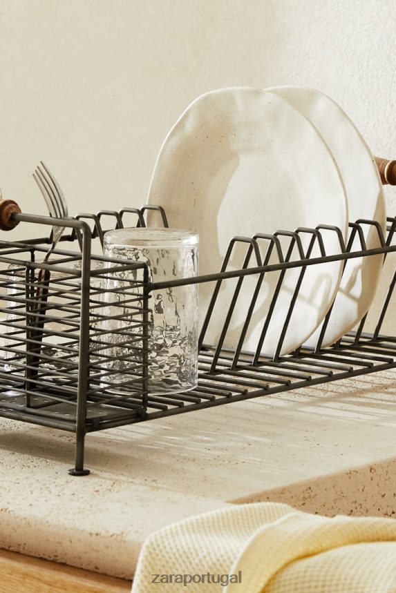 escorredor de ferro e madeira de acácia unissex Zara aço Z2080L1784 acessórios