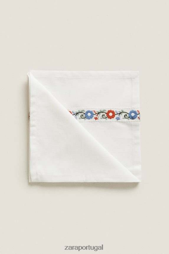 guardanapos de algodão bordados (pacote com 2) unissex Zara branco Z2080L1663 acessórios