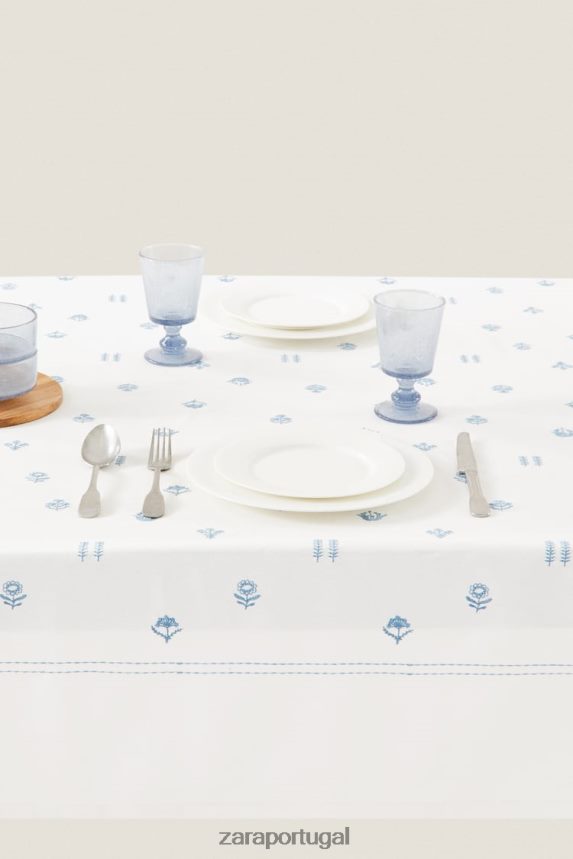 toalha de mesa bordada com flores unissex Zara azul Z2080L1676 acessórios