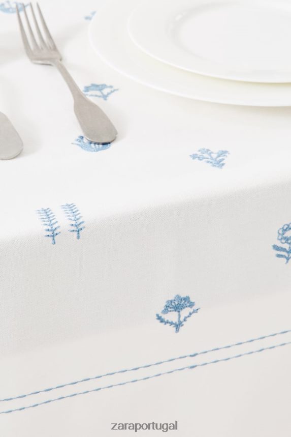 toalha de mesa bordada com flores unissex Zara azul Z2080L1676 acessórios