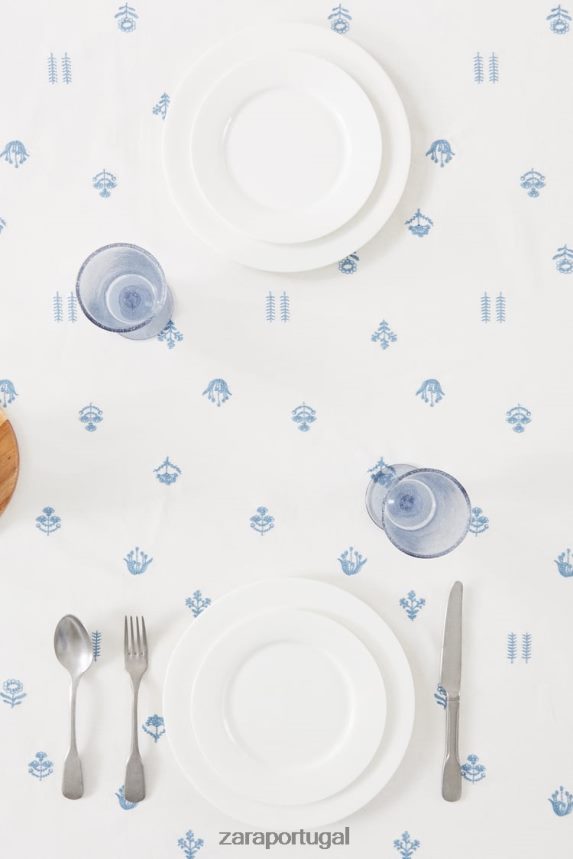 toalha de mesa bordada com flores unissex Zara azul Z2080L1676 acessórios