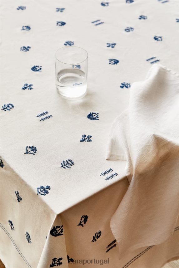 toalha de mesa bordada com flores unissex Zara azul Z2080L1676 acessórios