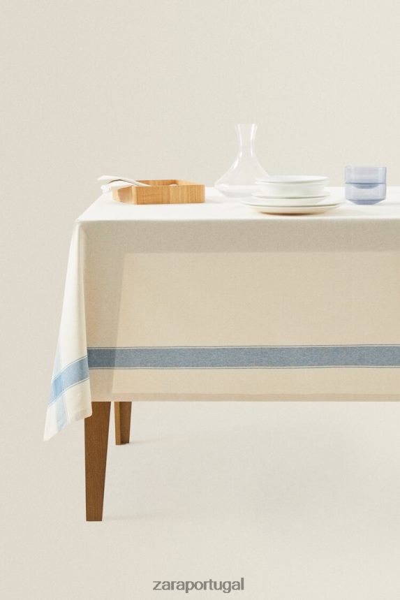 toalha de mesa listrada de fio tingido unissex Zara azul Z2080L1674 acessórios