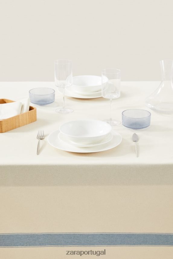 toalha de mesa listrada de fio tingido unissex Zara azul Z2080L1674 acessórios