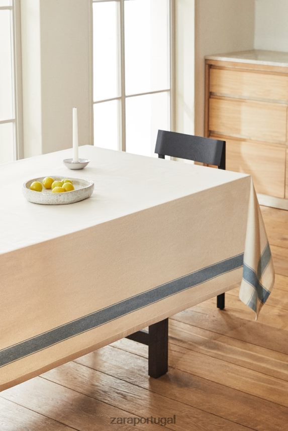 toalha de mesa listrada de fio tingido unissex Zara azul Z2080L1674 acessórios