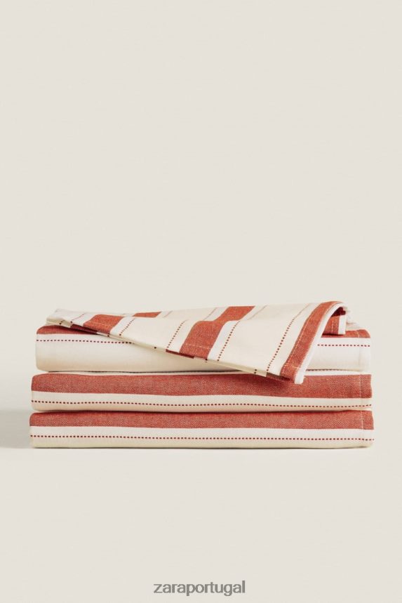toalha de mesa listrada de fio tingido unissex Zara tijolo Z2080L1664 acessórios
