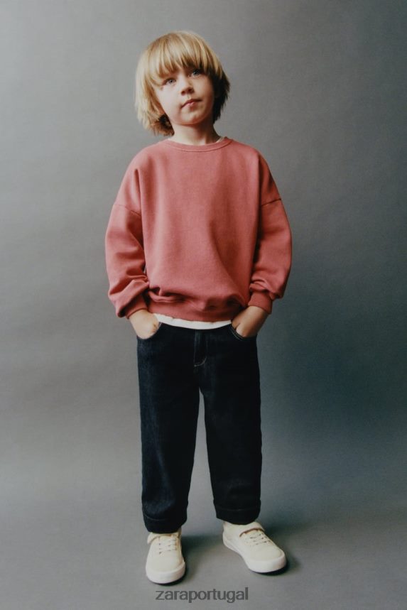 moletom com costura lavada crianças Zara Laranja vermelha Z2080L1555 roupas