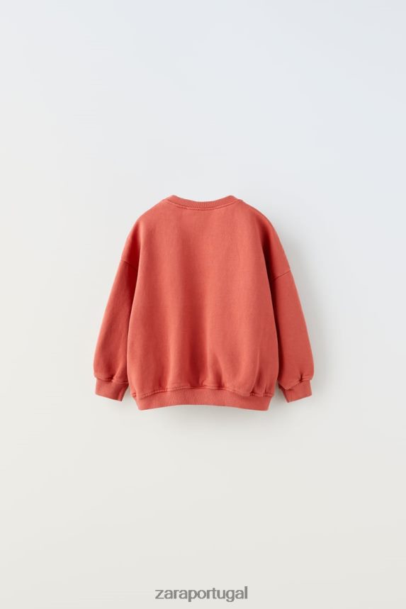 moletom com costura lavada crianças Zara Laranja vermelha Z2080L1555 roupas