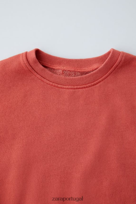 moletom com costura lavada crianças Zara Laranja vermelha Z2080L1555 roupas