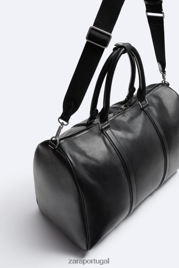 bolsa de couro macio homens Zara preto Z2080L1349 acessórios