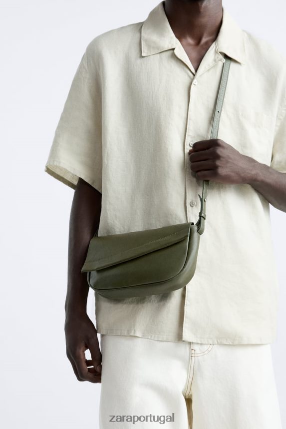 bolsa transversal de couro homens Zara verde Z2080L1330 acessórios