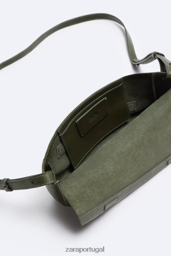 bolsa transversal de couro homens Zara verde Z2080L1330 acessórios