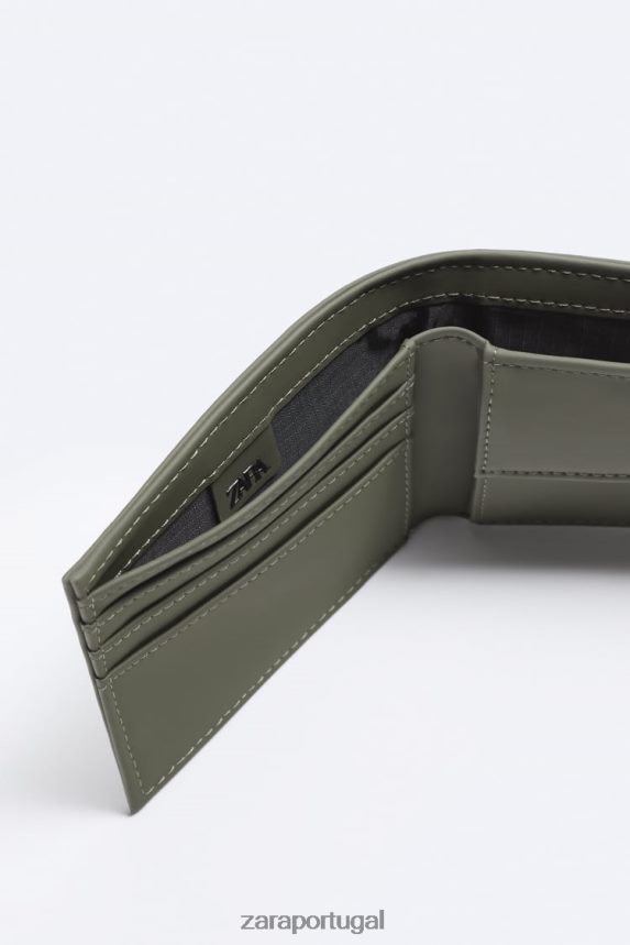 carteira bifold emborrachada homens Zara verde cáqui Z2080L1342 acessórios