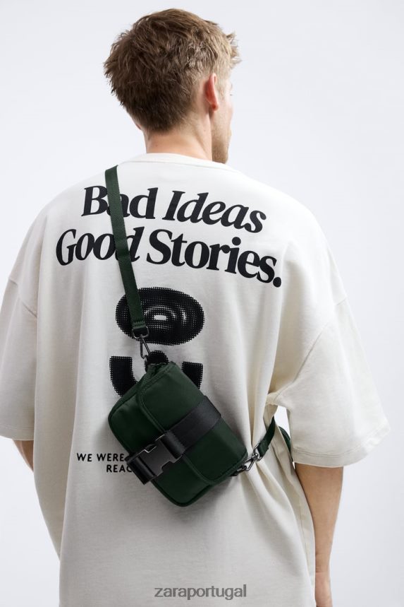 mini bolsa crossbody de nylon com porta moedas homens Zara verde Z2080L1346 acessórios