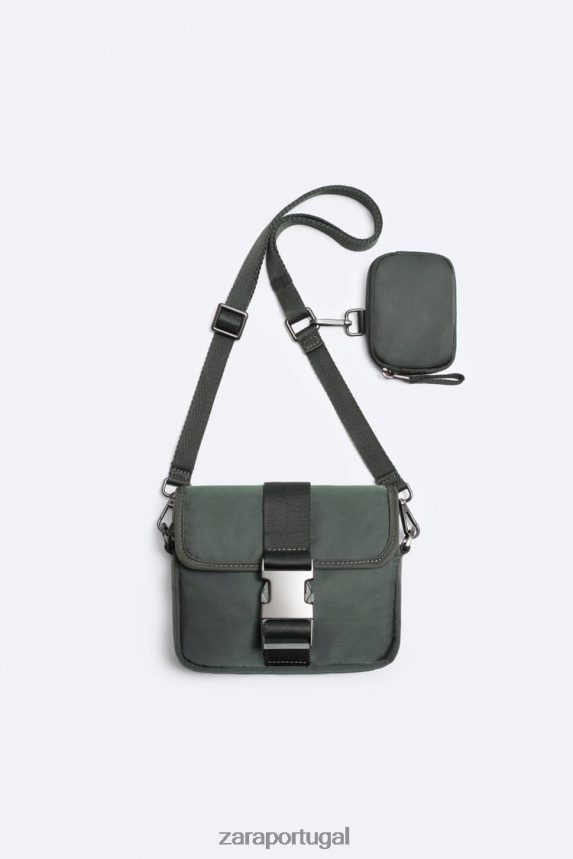 mini bolsa crossbody de nylon com porta moedas homens Zara verde Z2080L1346 acessórios