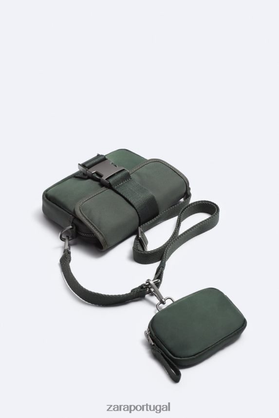 mini bolsa crossbody de nylon com porta moedas homens Zara verde Z2080L1346 acessórios