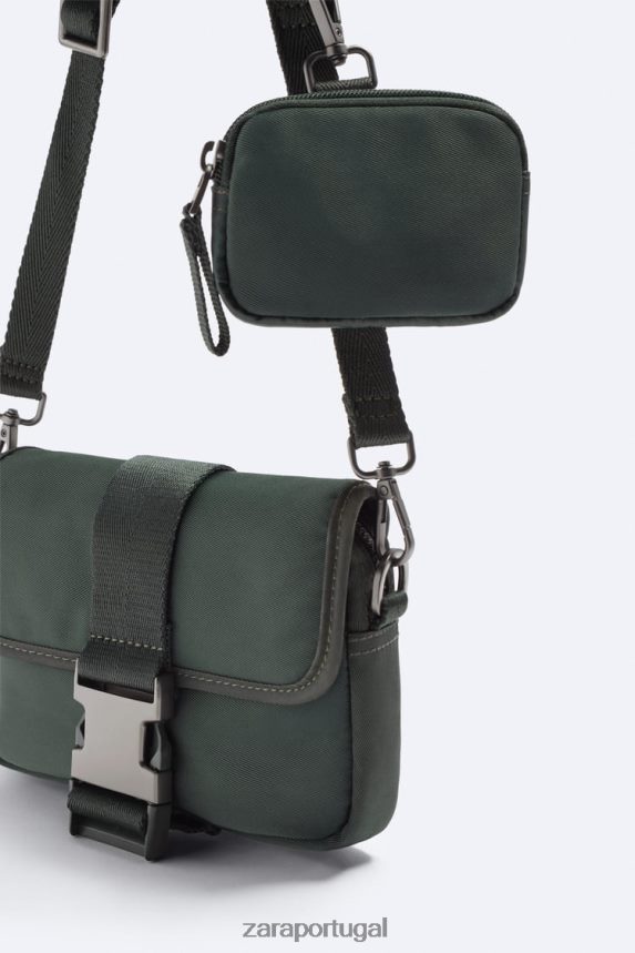 mini bolsa crossbody de nylon com porta moedas homens Zara verde Z2080L1346 acessórios