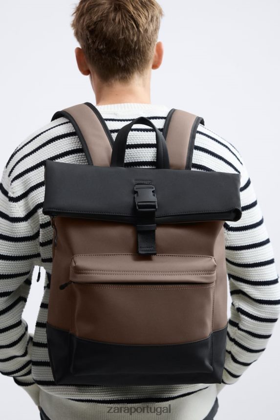 mochila com aba emborrachada homens Zara marrom arenoso Z2080L1347 acessórios