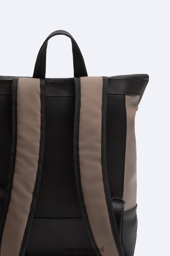 mochila com aba emborrachada homens Zara marrom arenoso Z2080L1347 acessórios