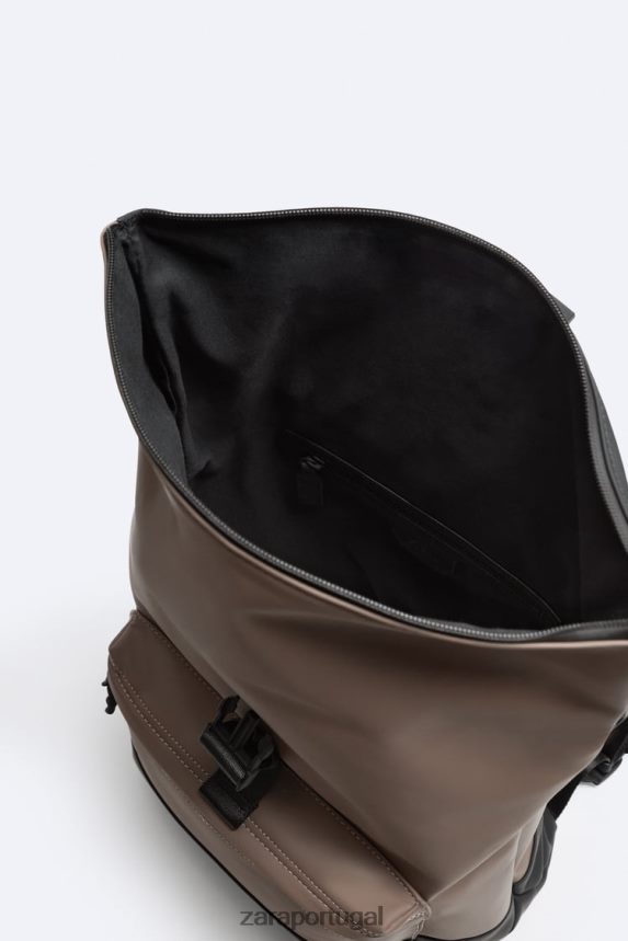 mochila com aba emborrachada homens Zara marrom arenoso Z2080L1347 acessórios