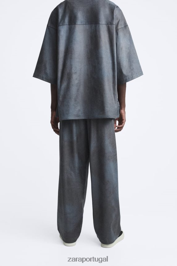 calça de camurça sintética lavada homens Zara cinza Z2080L949 roupas