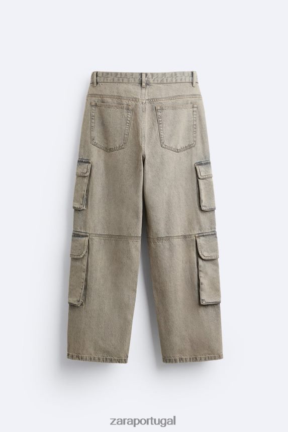 calça jeans cargo utilitária homens Zara cinza/bege Z2080L956 roupas