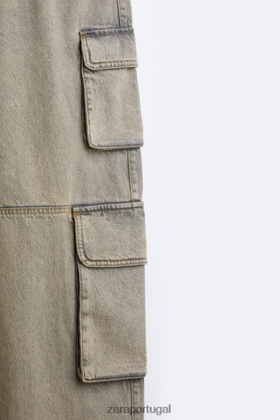 calça jeans cargo utilitária homens Zara cinza/bege Z2080L956 roupas