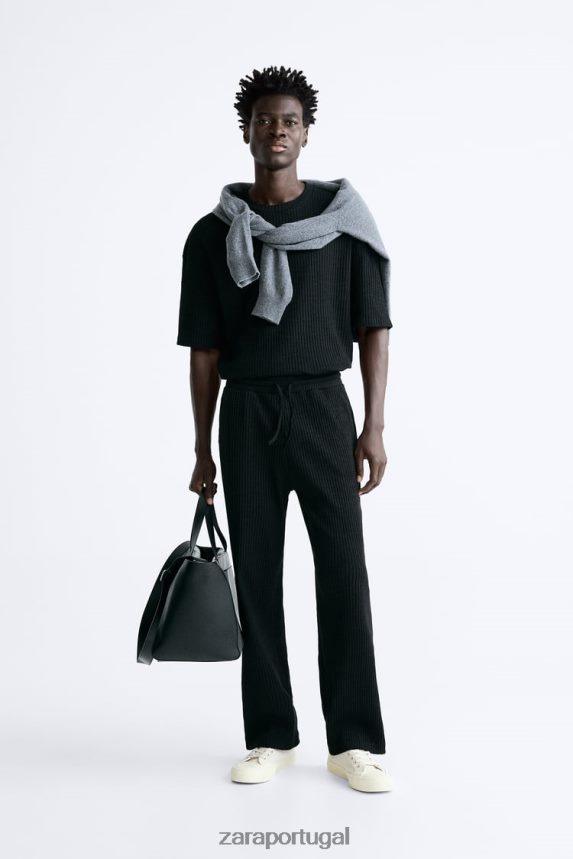 calça jogger canelada homens Zara preto Z2080L963 roupas