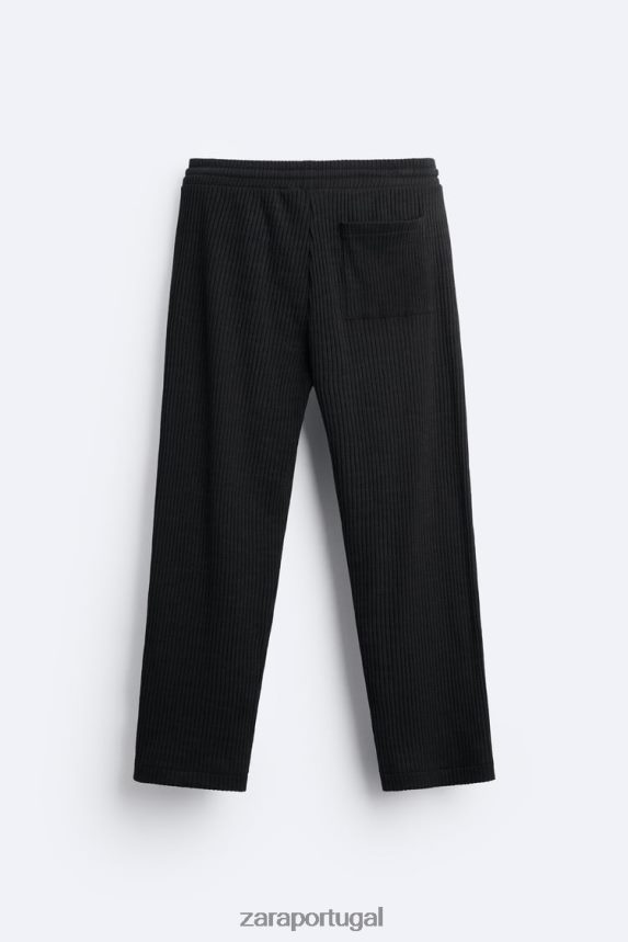 calça jogger canelada homens Zara preto Z2080L963 roupas