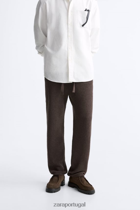 calça texturizada de crochê homens Zara chocolate Z2080L959 roupas