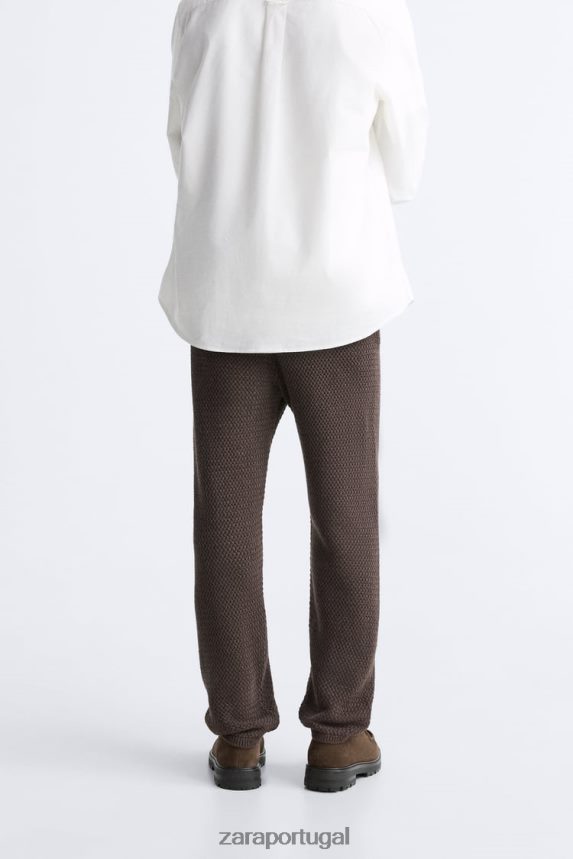 calça texturizada de crochê homens Zara chocolate Z2080L959 roupas