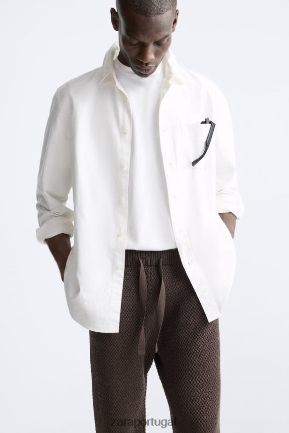 calça texturizada de crochê homens Zara chocolate Z2080L959 roupas