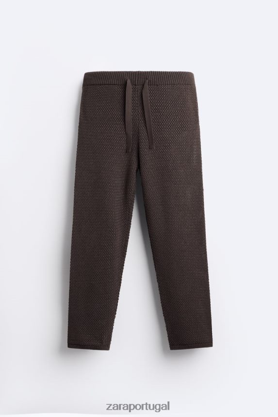 calça texturizada de crochê homens Zara chocolate Z2080L959 roupas