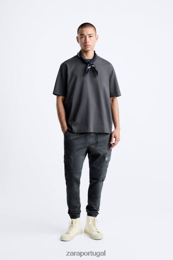 calças cargo macias homens Zara meio cinza Z2080L965 roupas